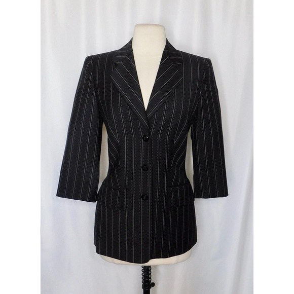 ESCADA Wool Pinstripe Dotted Blazer Jacket Business Career Black Size 34 US 4 - Picture 1 of 12